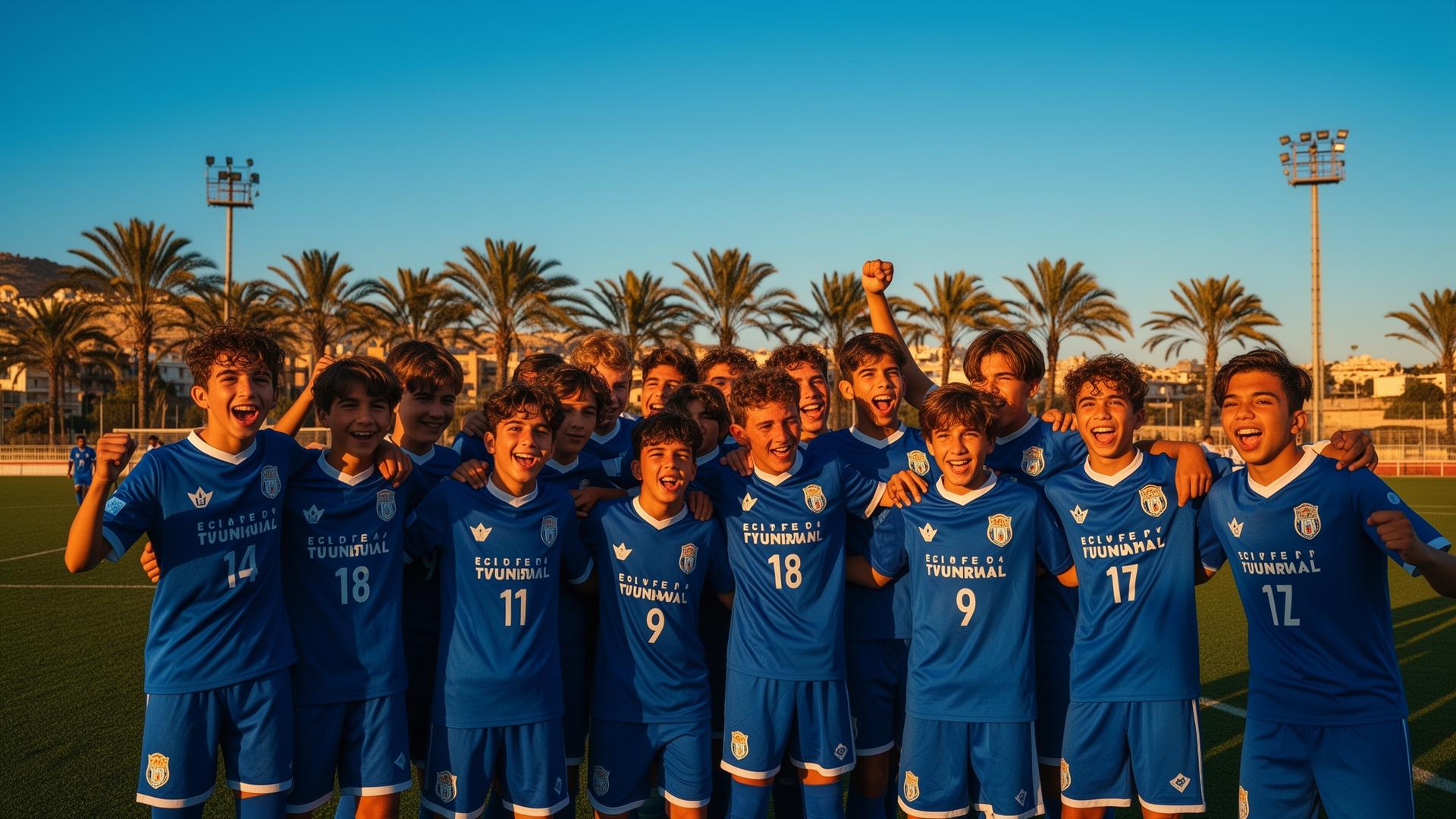 Young footballers celebrating an international tournament on the Mediterranean coast